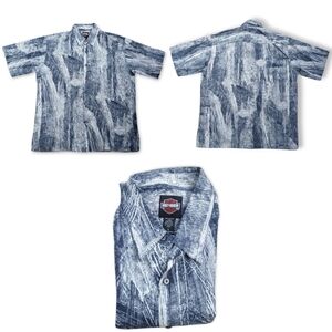 Harley Davidson Shirt Men's L Short Sleeve Blue White Button Up AOP Hawaiian EUC